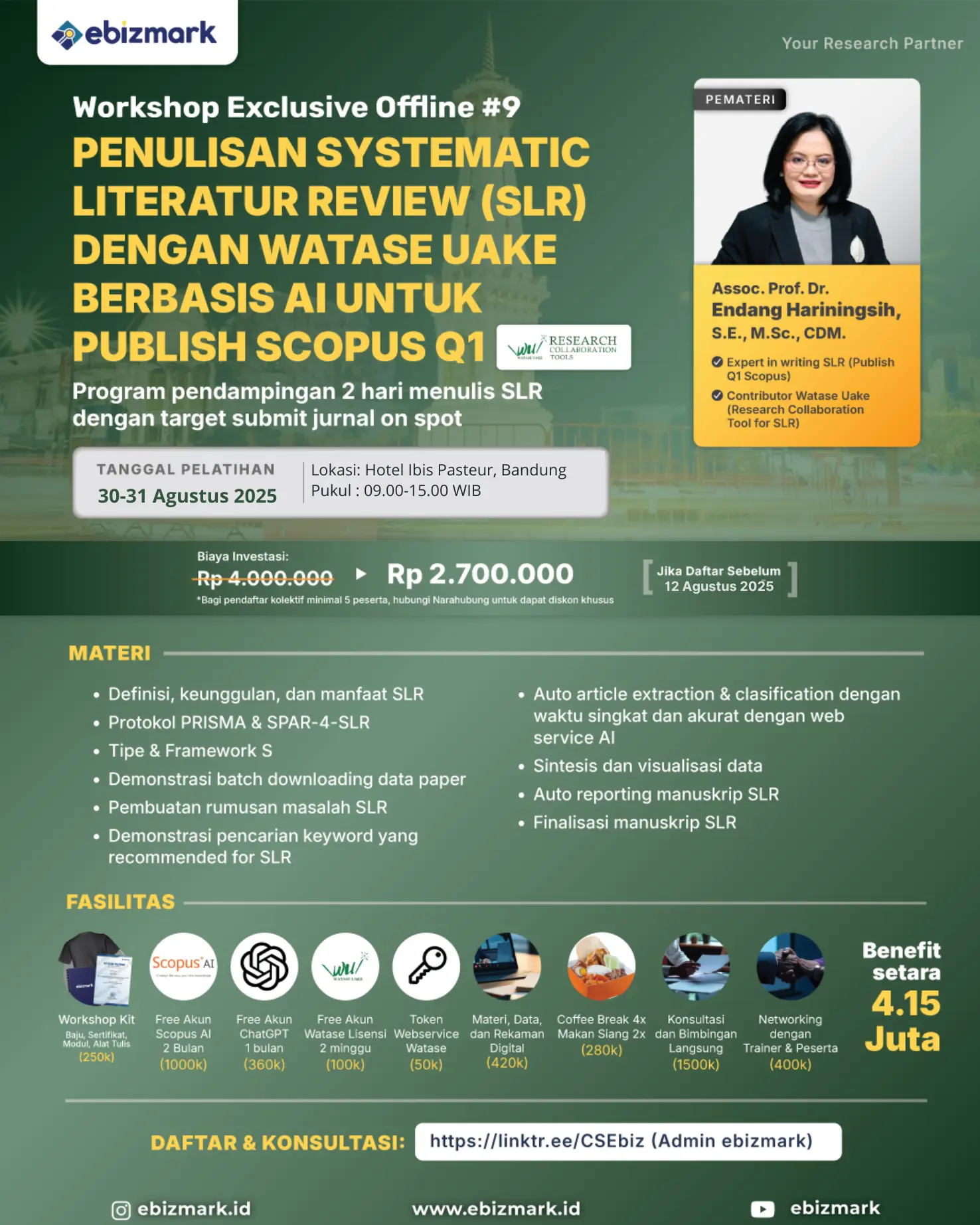 Workshop Workshop Bandung: PENULISAN SLR  DENGAN WATASE UAKE BERBASIS AI UNTUK PUBLISH SCOPUS Q1 