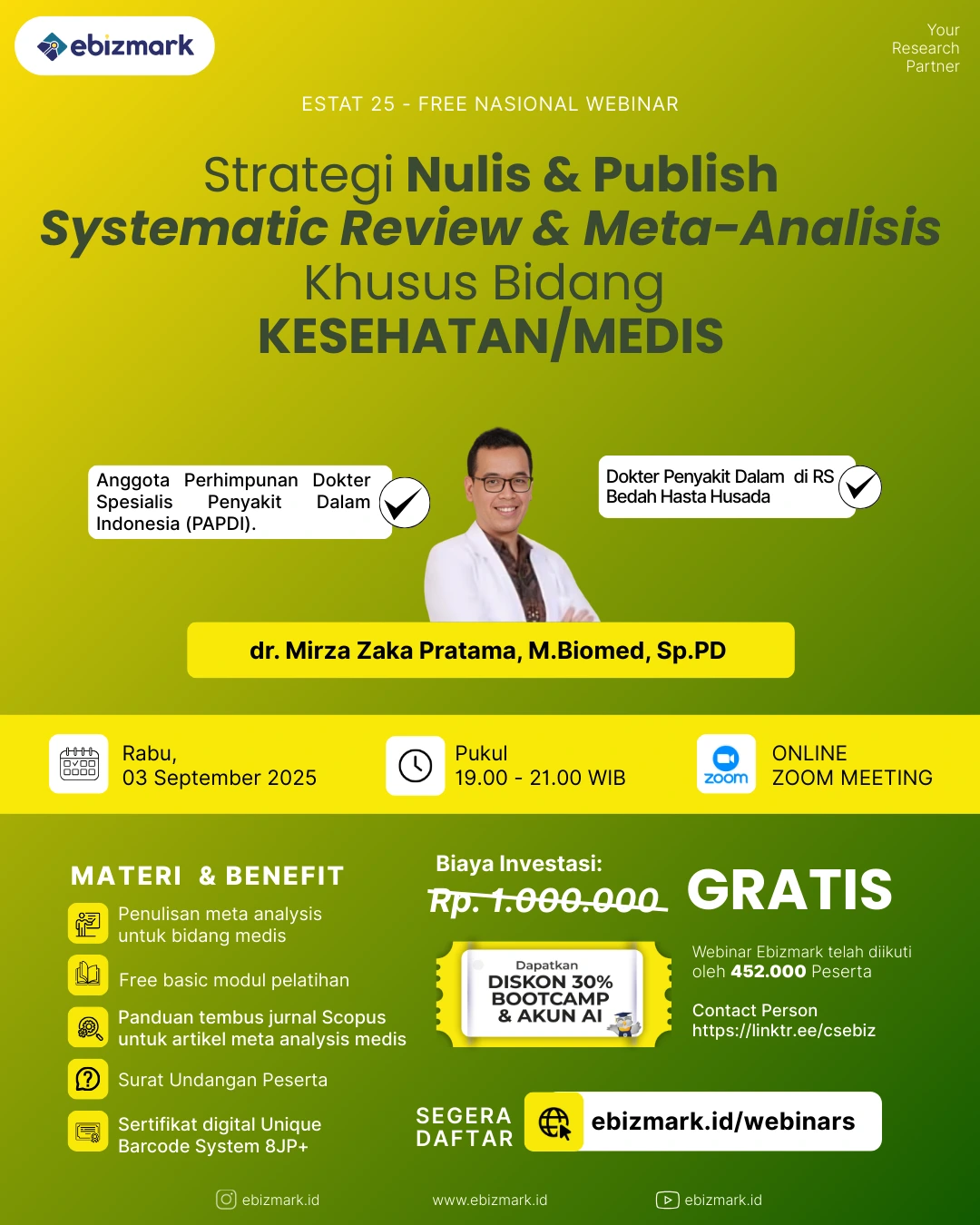 Webinar Strategi Nulis & Publish Systematic Review & Meta Analysis Khusus Bidang Kesehatan/Medis